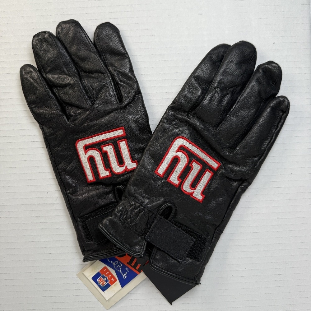 VTG NFL NY Giants Leather Gloves NWT Large G-III Carl Banks Thinsulate 40g Black